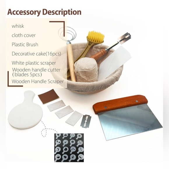 Top Hat Style Banneton Sourdough Starter Bread Basket Set W/ Stencils - Picture 3 of 12